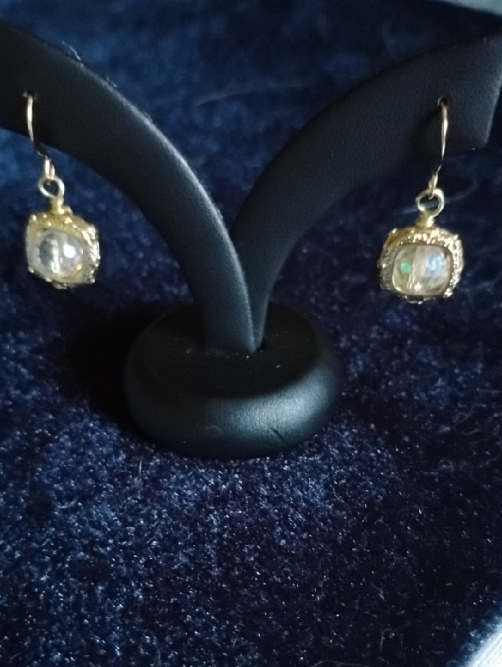 Hand Crafted Gold Frame Drop Earrings With Faceted Auroborialis Crystal
